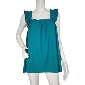 LulaRoe Womens Size 2XL Daisy Ruffle Strap Top Green Pullover Stretch